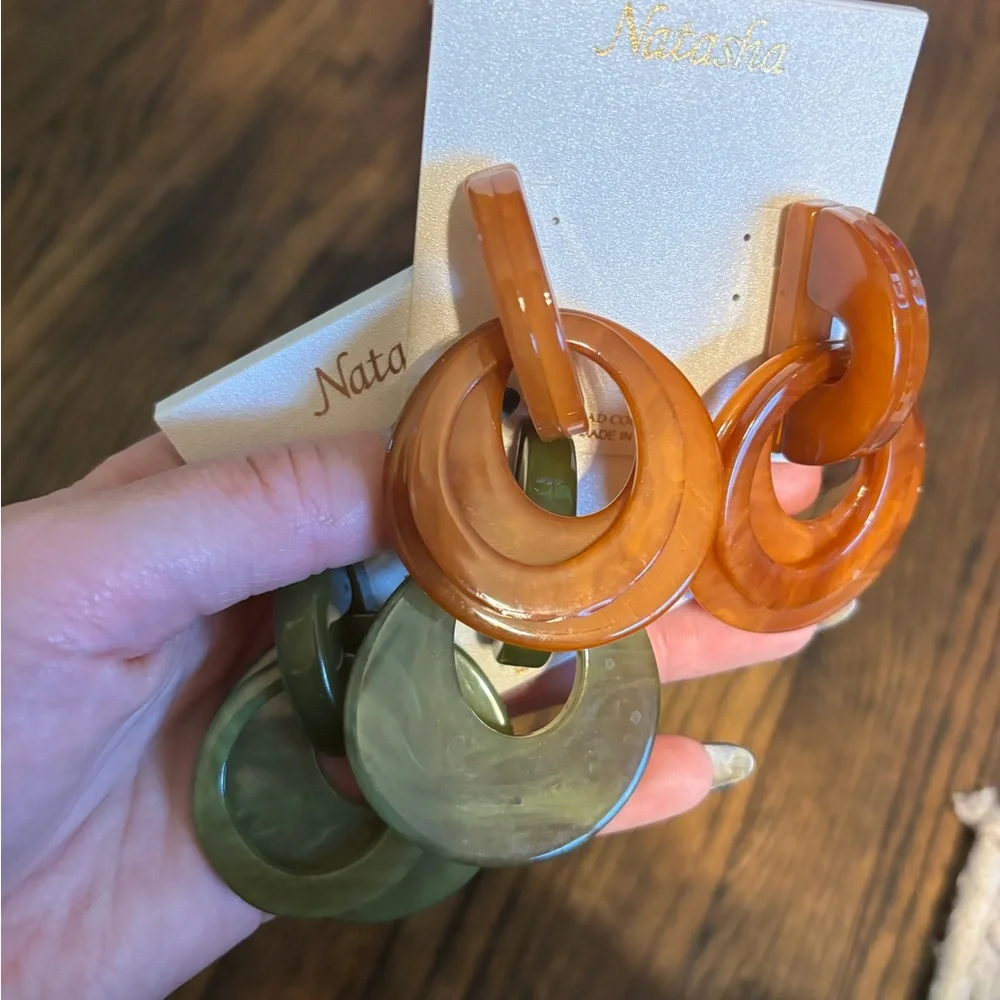 Natasha Couture Green and Orange Hoop Earrings - Picture 2 of 3